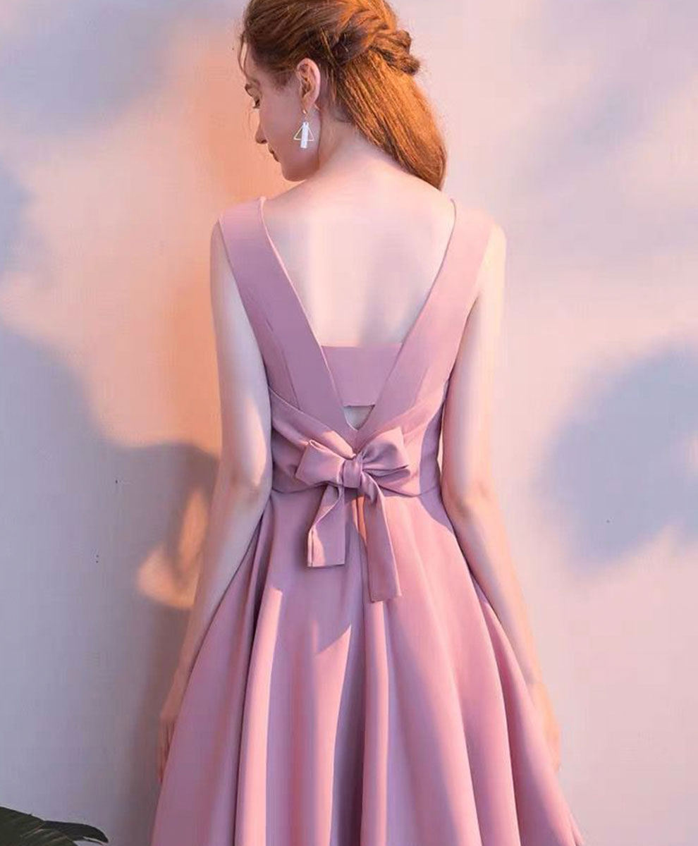 Halter Pink Short Prom Dress with Bow Ribbon Back – loveangeldress