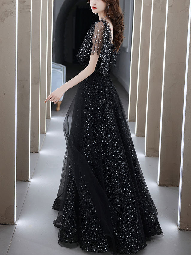 Black Tulle Off Shoulder Tulle Long Prom Dress Black Evening Dress ...