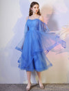 Simple Blue Tulle Short Prom Dress, Puffy Blue Homecoming Dress