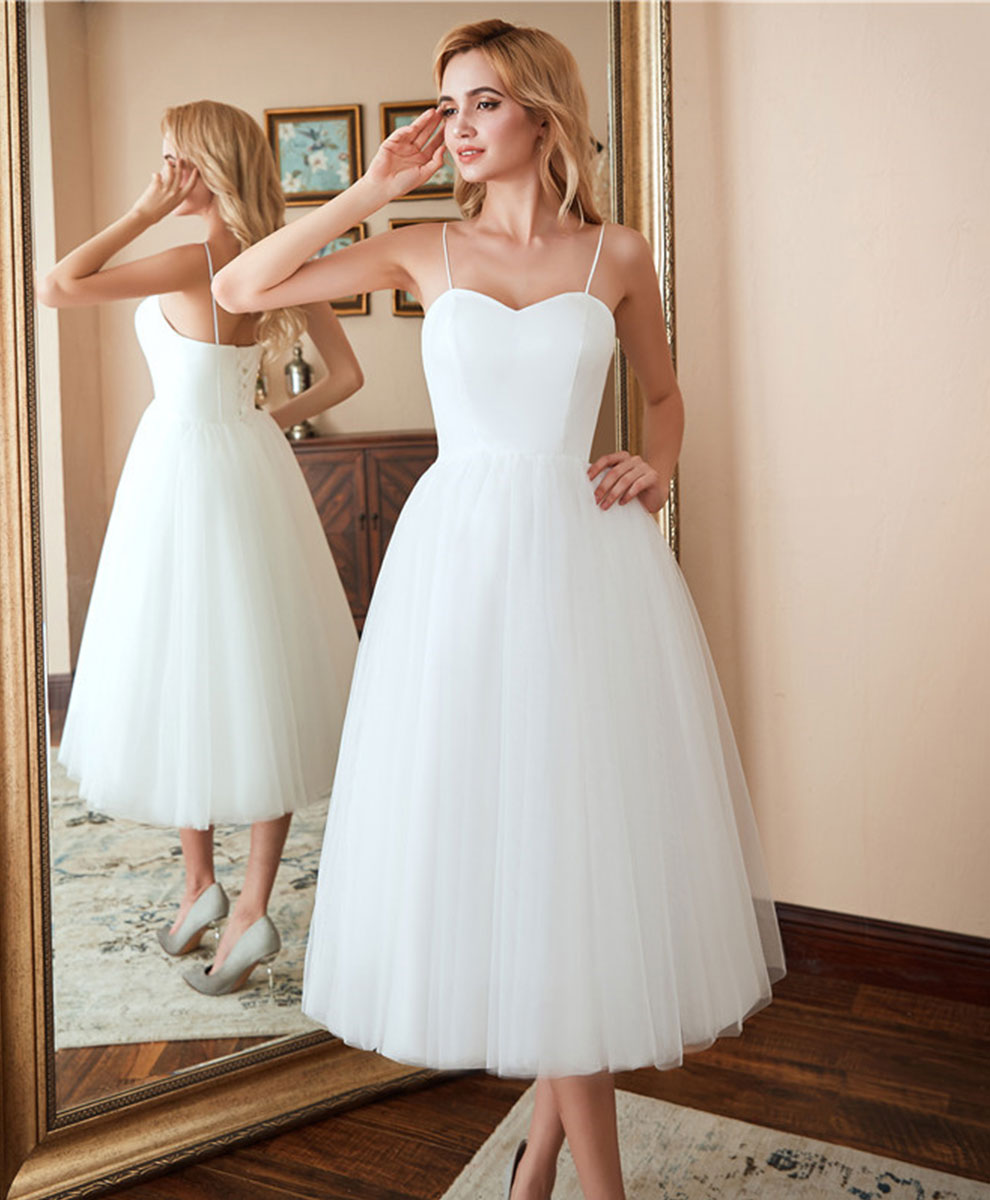 White Sweetheart Neck Tulle Short Prom Dress, Cute White Homecoming Dresses