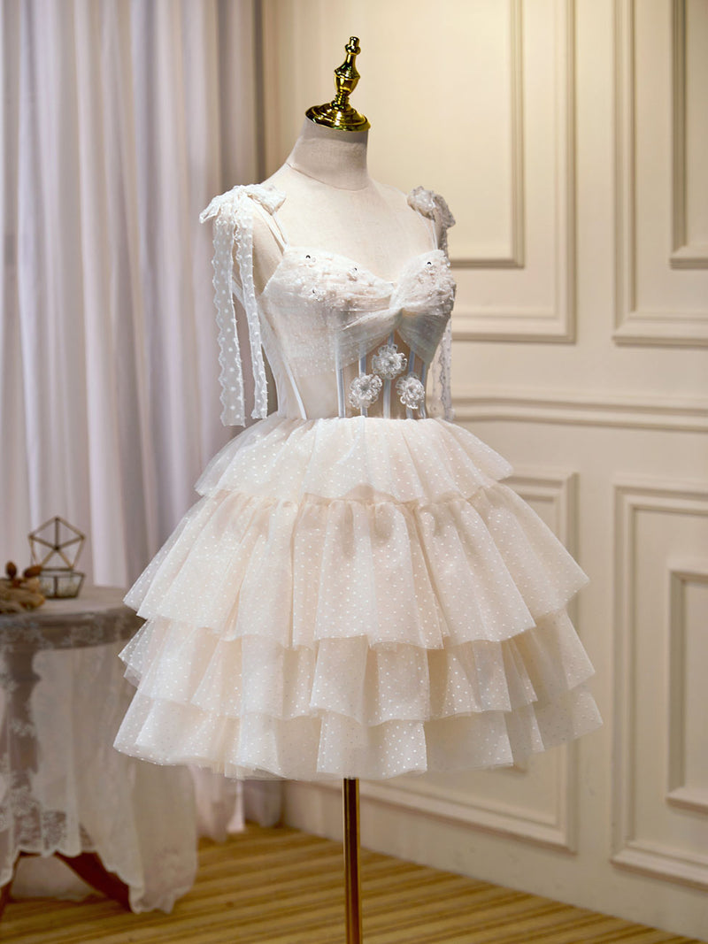 Champagne Mini/Short Prom Dress, Puffy Cute Homecoming Dress With Lace ...