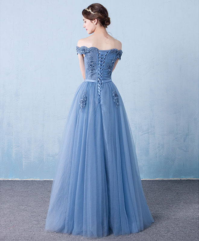 blue off the shoulder bridesmaid dress