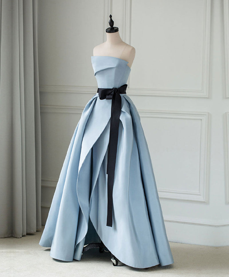 Simple blue satin long prom dress blue long evening dress – shopluu
