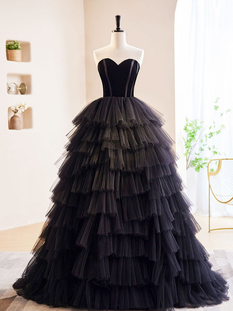 Black Off Shoulder Tulle Long Prom Dress, Black Formal Evening Dress ...
