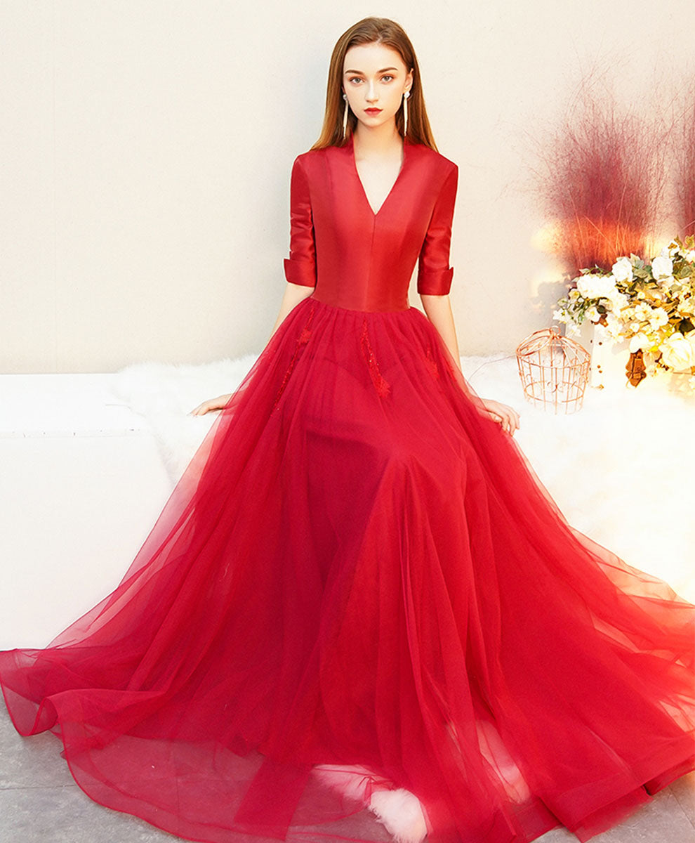 Sweetheart Neck Red Tulle Long Prom Dresses, Red Tulle Long Formal Eve –  jbydress