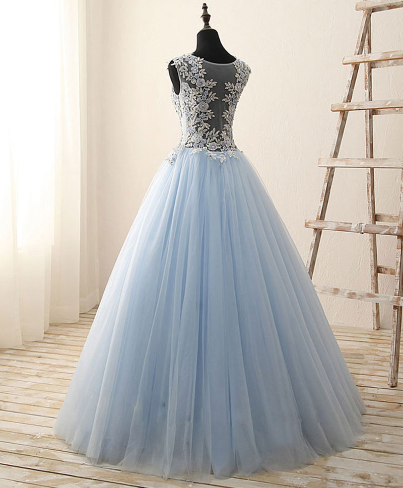 Unique Round Neck Tulle Lace Long Prom Dress, Long Evening Dress – shopluu