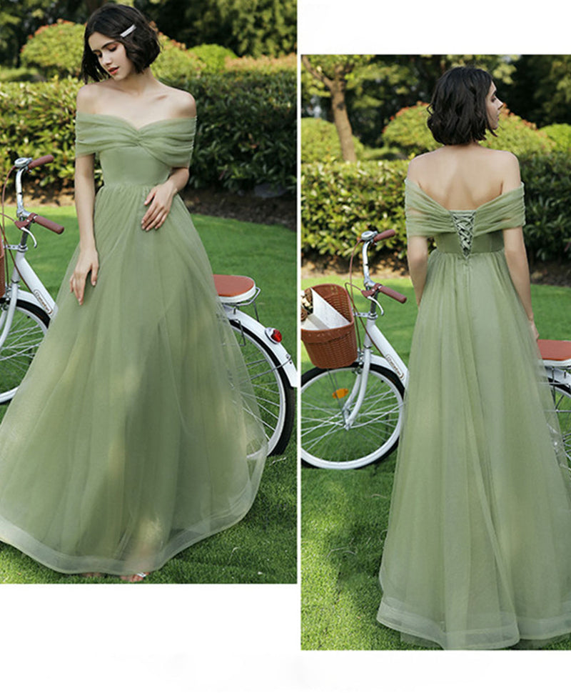 Simple green tulle long prom dress green tulle bridesmaid dress – shopluu