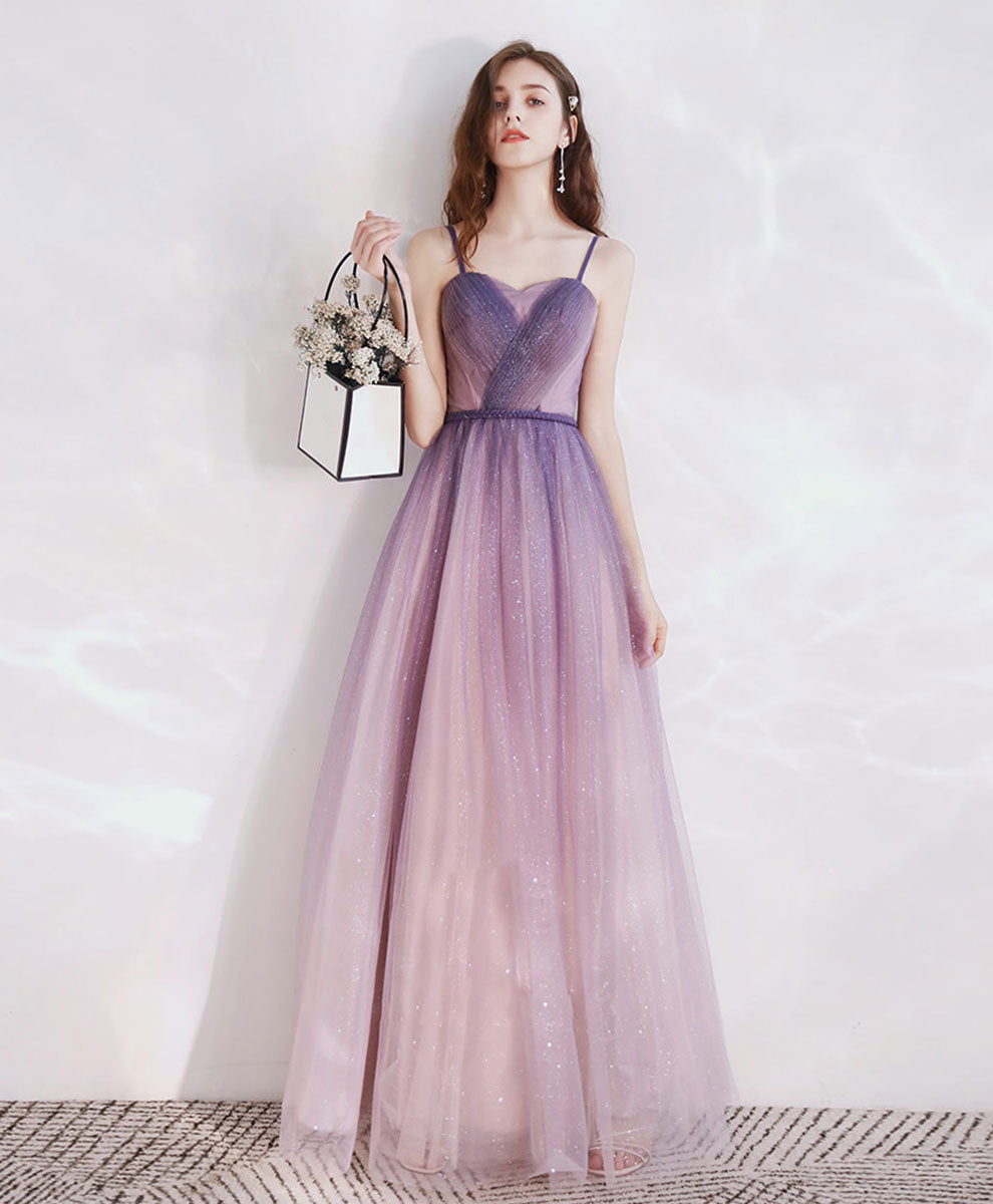 Long Purple Tulle Prom Dresses, Long Purple Tulle Formal Evening Dress -  shegown