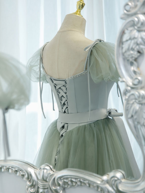 Green Round Neck Tulle Long Prom Dress, Green Evening Dress – shopluu