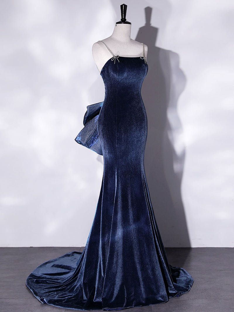 Mermaid Velvet Blue Long Prom Dresses Blue Velvet Long Evening Dress Shopluu 8464