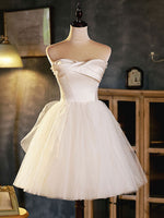 White sweetheart neck tulle short prom dress white homecoming dress