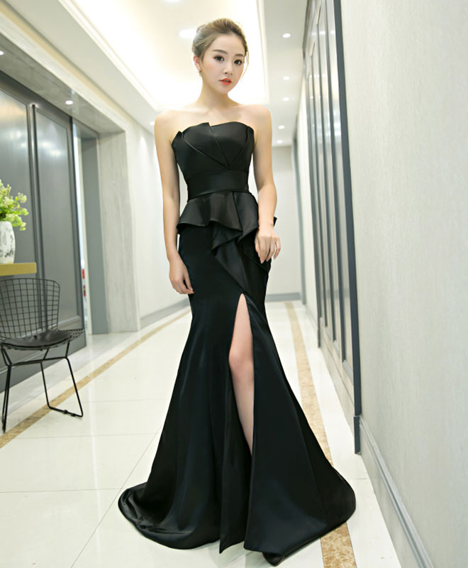 Unique black mermaid long prom dress, black evenng dress – shopluu
