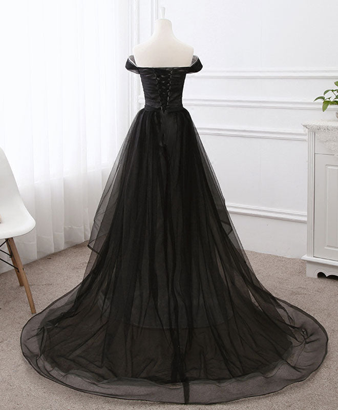 Black tulle long prom dress, black evening gdress – shopluu