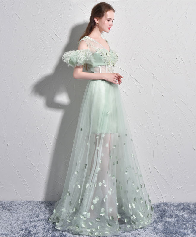 Simple light green satin long prom dress, green evening dress – dresstby