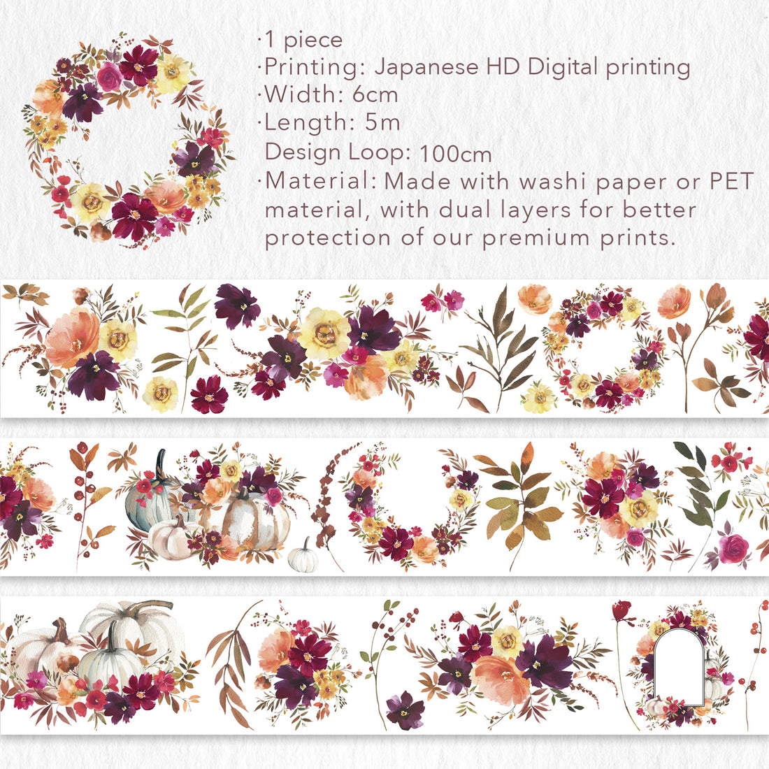 Autumn Rose Wide Washi / PET Tape | The Washi Tape Shop