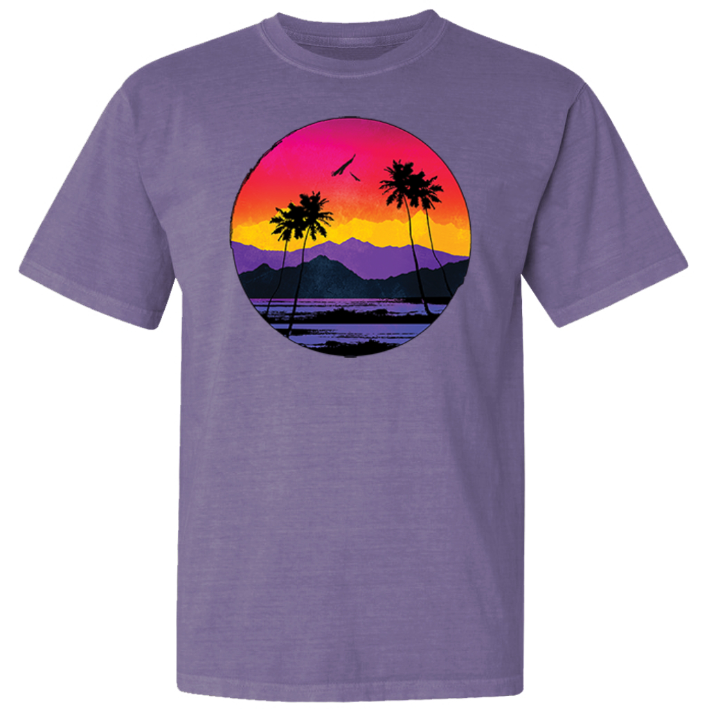Tropical Sunset Paradise Garment-Dyed Washed Look Short Sleeve T-Shirt ...