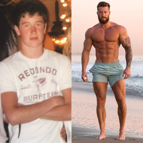 Brenton Ross' transformation photos showing before and after his muscle and weight gain