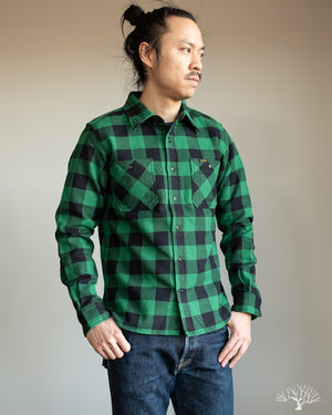 Iron Heart IHSH-244-GRN Ultra Heavy Flannel Work Shirt - Green/Black