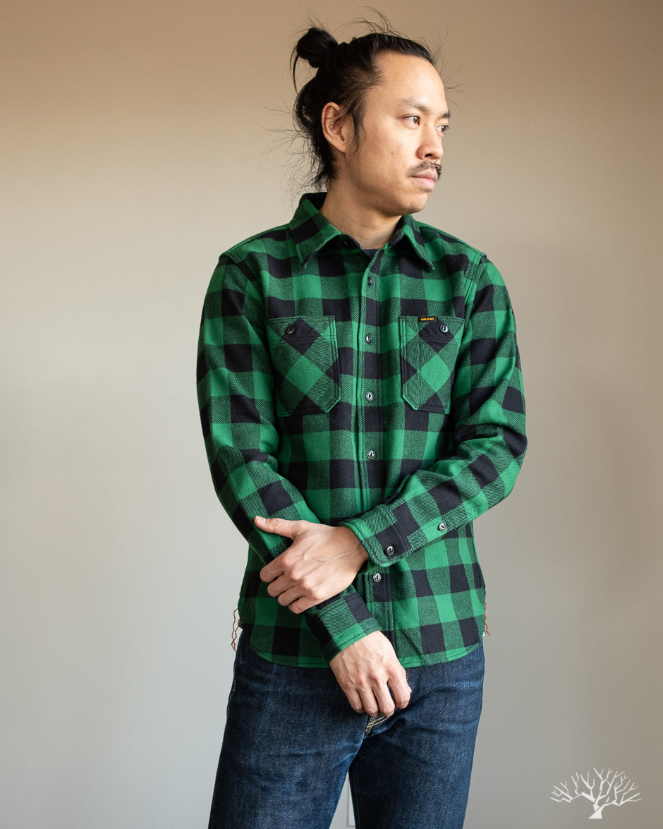 Iron Heart IHSH-244-GRN Ultra Heavy Flannel Work Shirt - Green/Black
