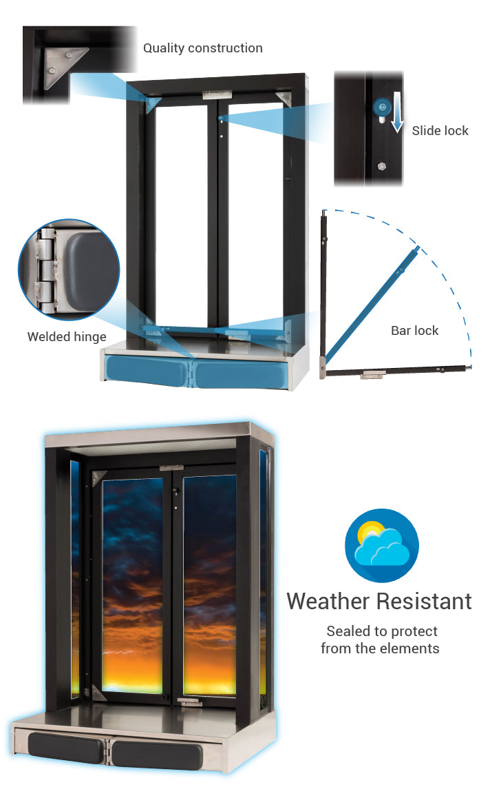 Panoramic push bar bi-fold drive thru transaction window