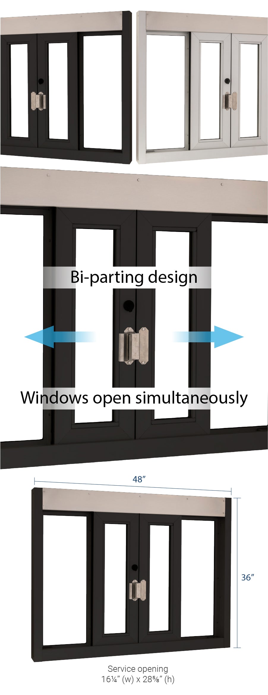 Products Quikserv Bi-parting Self Closing Drive Thru Window | 48" (W) x 36" (H) | CSE-QS-BPSC-4836