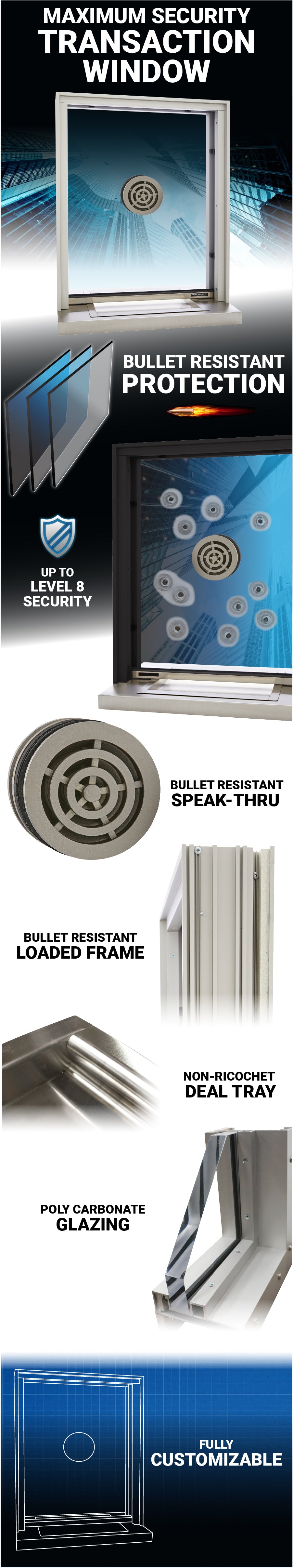 Armortex high security ticket window bullet resistant