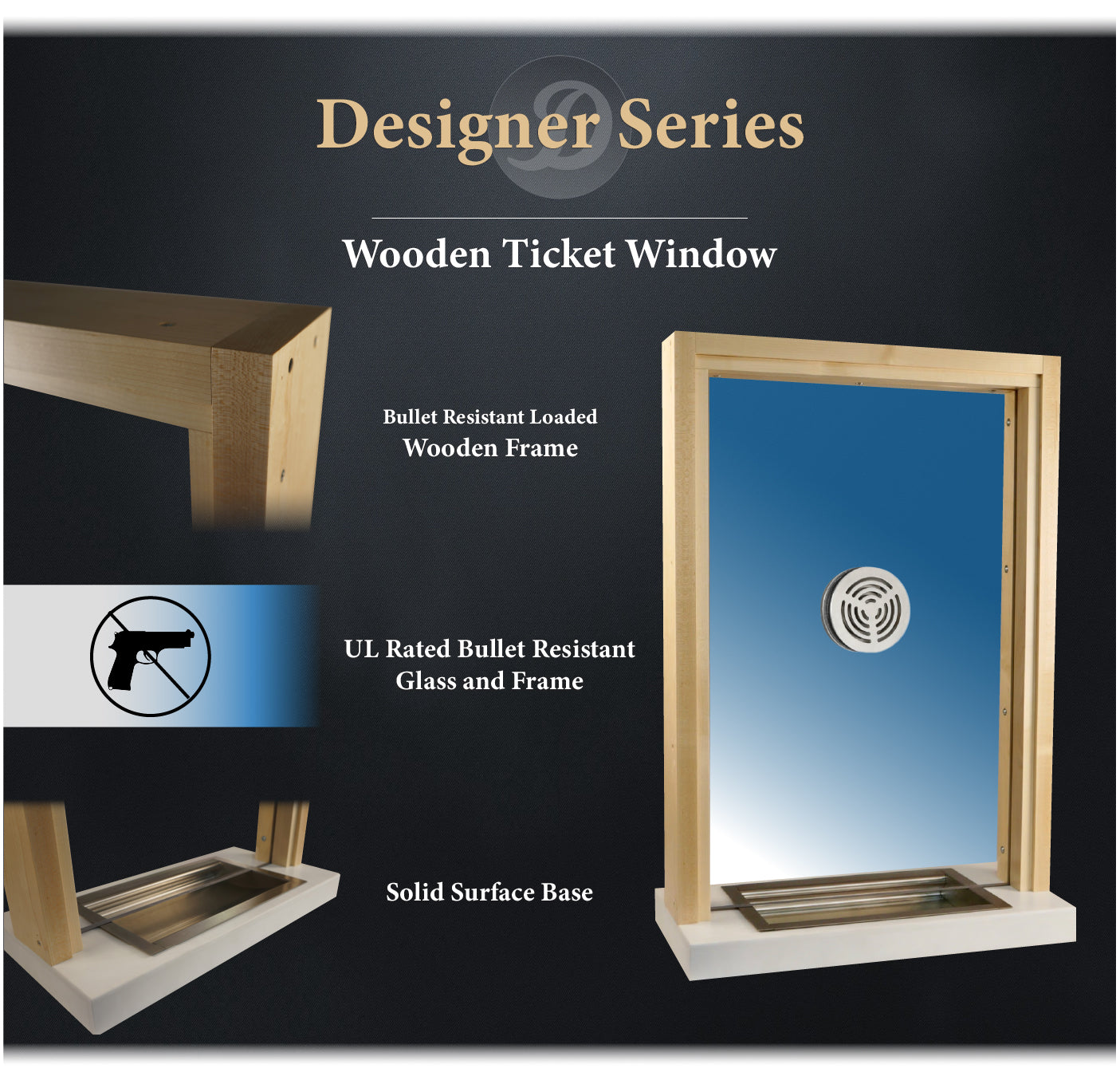 wood framed ticket window details