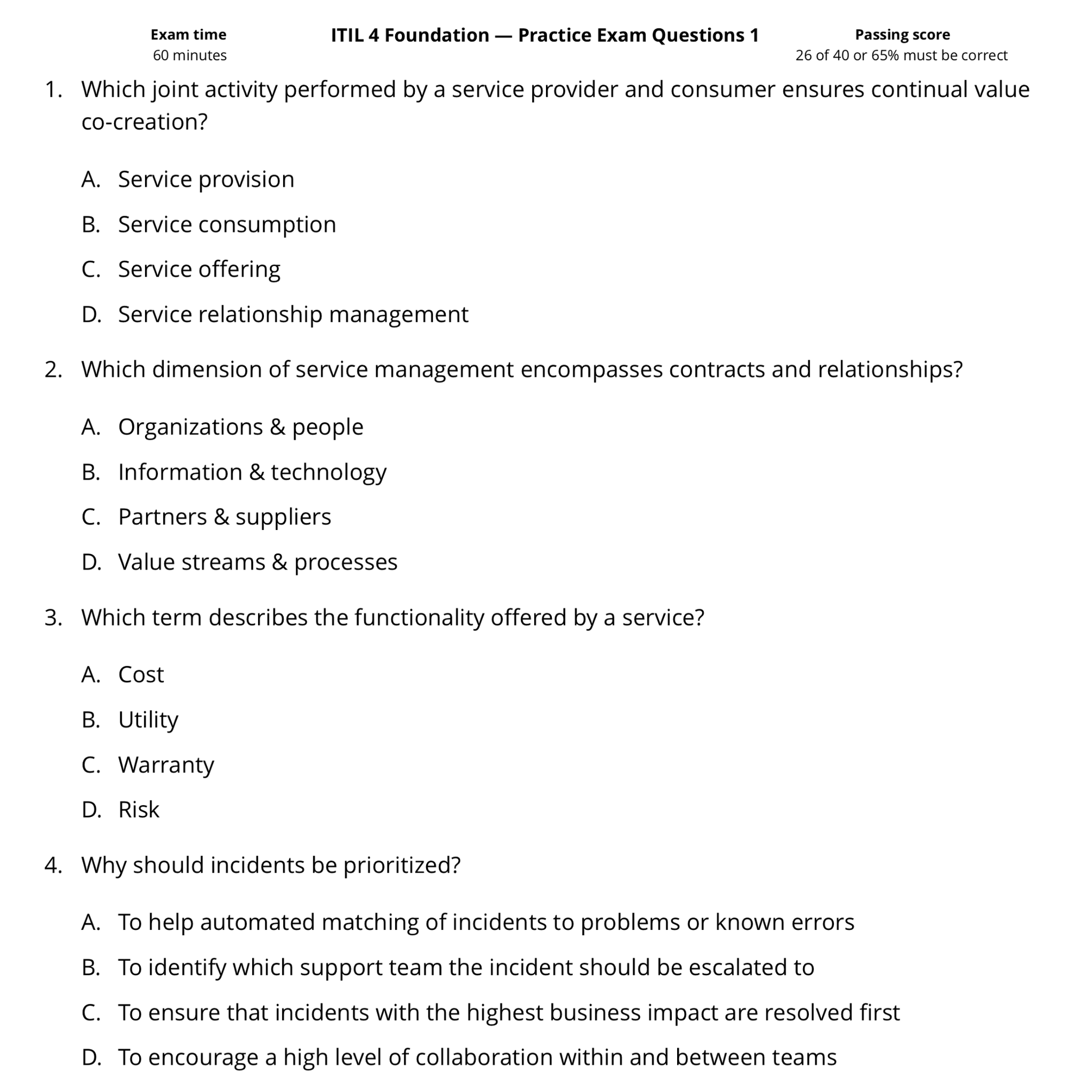 ITIL-4-Foundation High Passing Score