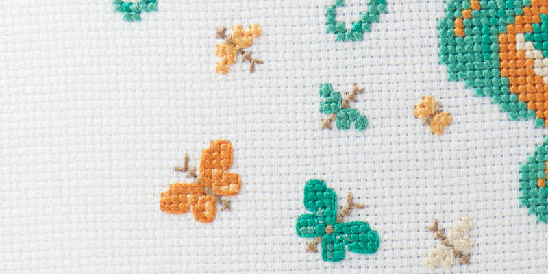 close up of butterflies counted cross stitch sub kit of the month