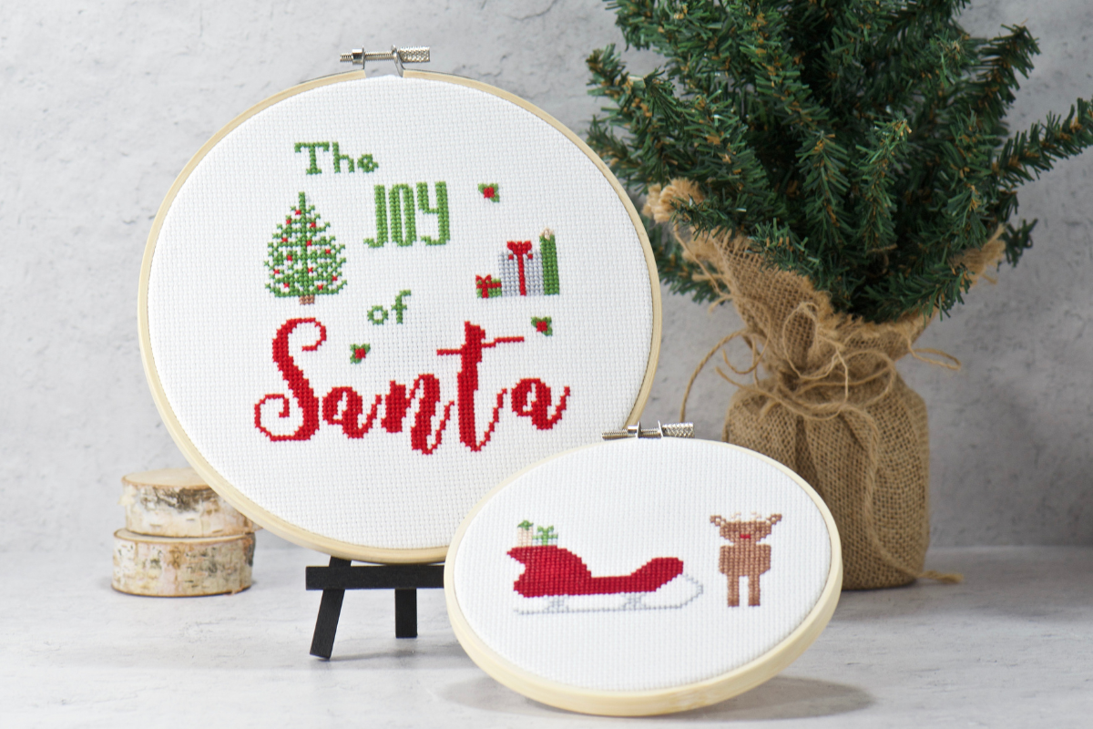 the joy of santa cross stitch kit with reindeer 