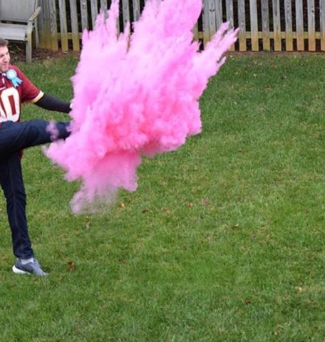 Football Gender Reveal with Dad kicking pink football kit