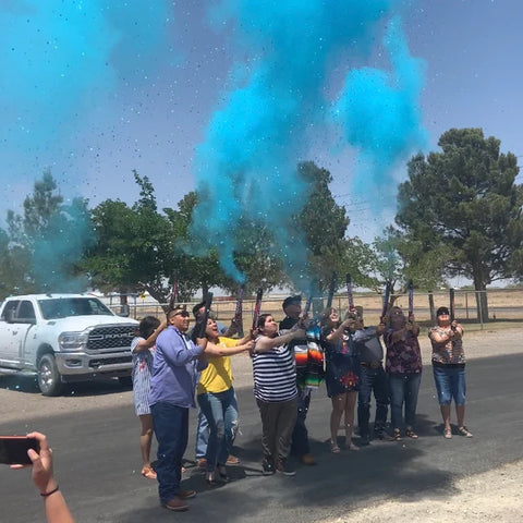Blue boy gender cannon large popper powder confetti reveal with multiple cannons