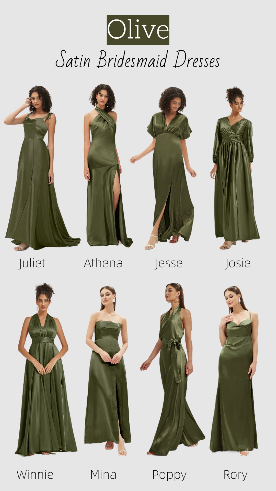 Satin Olive Bridesmaid Dress Collection