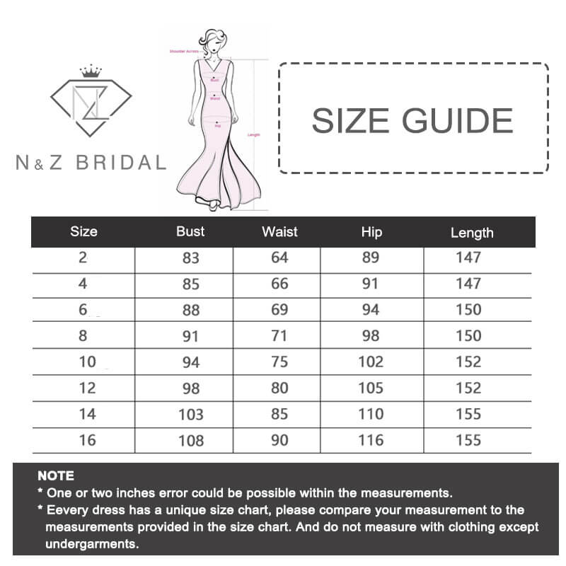 NZ Bridal FFN Evening Dress Size Chart