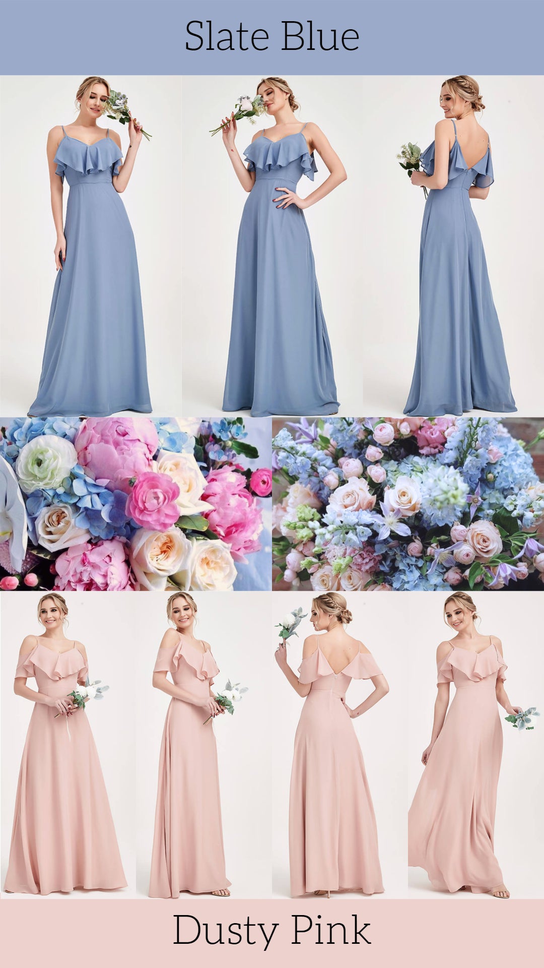 Dusty Pink Bridesmaid Dress and Slate Blue Bridesmaid Dress