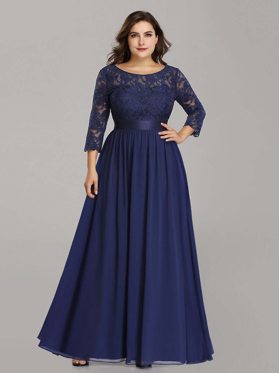 Navy Blue Plus Size Sleeve Lace Mother of the Bride Dress-Darline – NZ ...