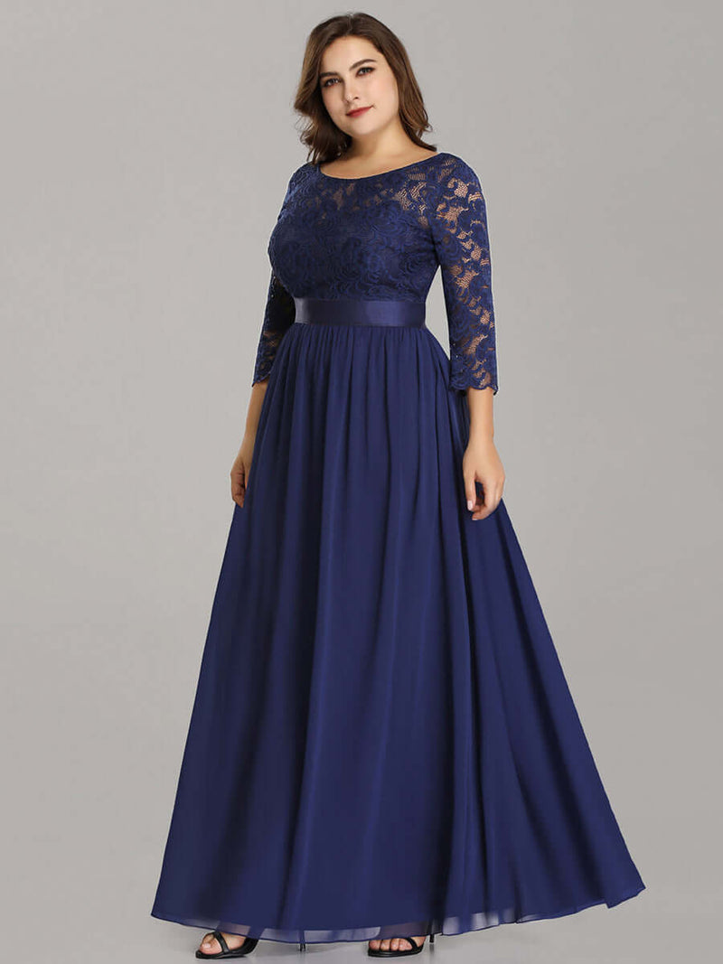 Navy Blue Plus Size Sleeve Lace Mother of the Bride Dress-Darline – NZ ...