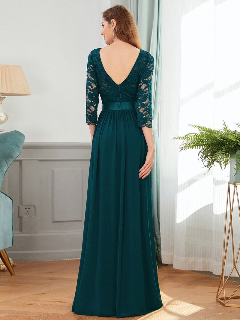 Teal Plus Size Sleeve Lace Mother of the Bride Dress-Darline