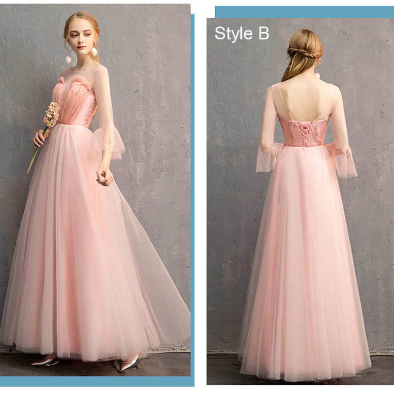 Peach Sweetheart Trumpet Sleeves Mix Matched Bridesmaid Dresses
