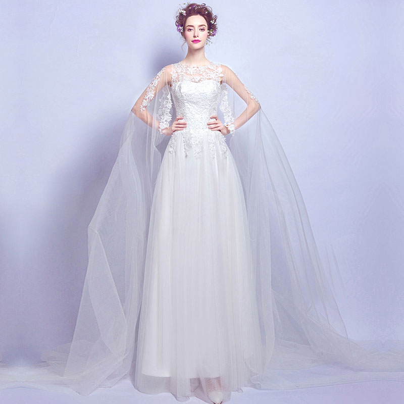 NZ Bridal Lace Applique Tulle Wrap Train Wedding Dress