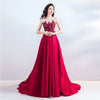 NZ Bridal Red Floral Delicate Lace Embroidery Elegant Sleeveless Formal Long Evening Party Dress