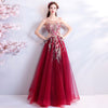 Wine Red Sheer Embroidery Noble Formal Evening Gown