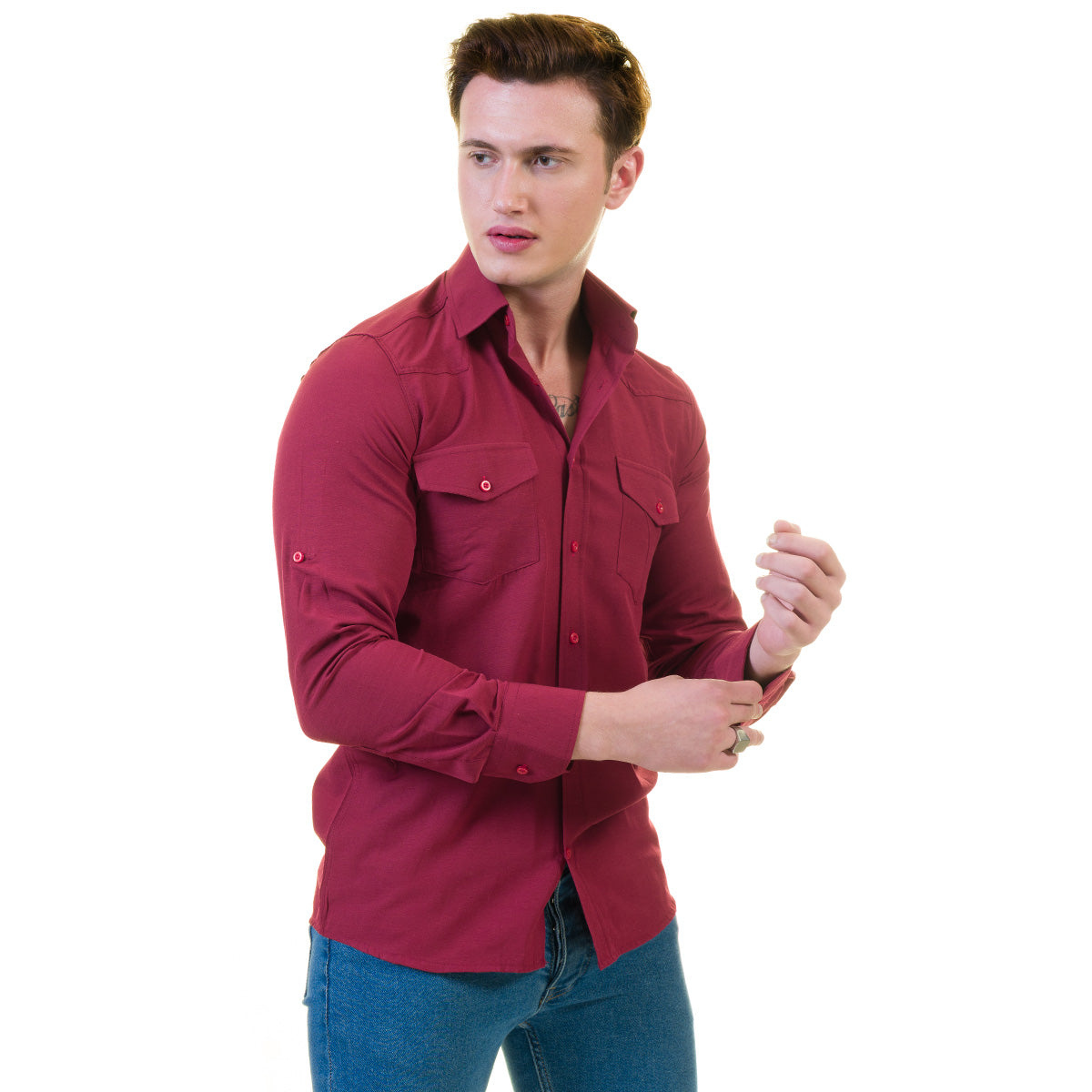 Dark Mens Fit Dress Shirt tailored Cotton Shirt – Amedeo Exclusive