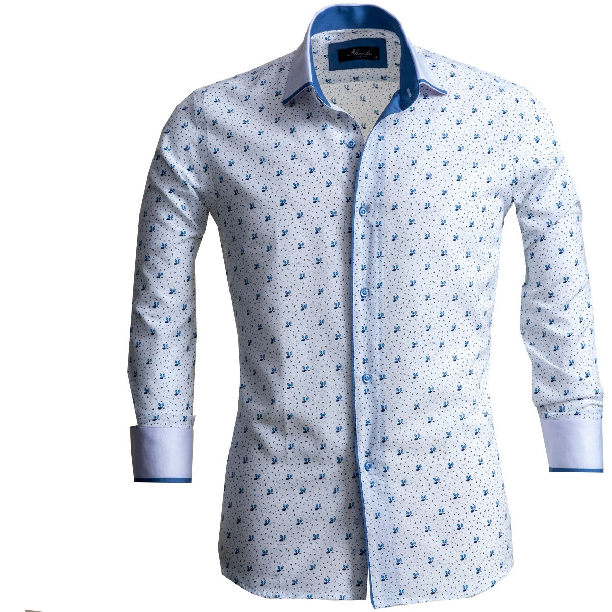 White & Light Blue Mens Slim Fit Designer Dress Shirt tailored Amedeo
