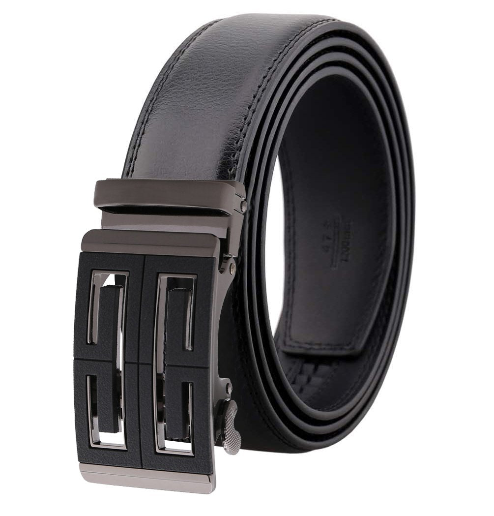 Mens Black Adjustable Ratchet Slide Buckle Belt - Genuine Leather ...