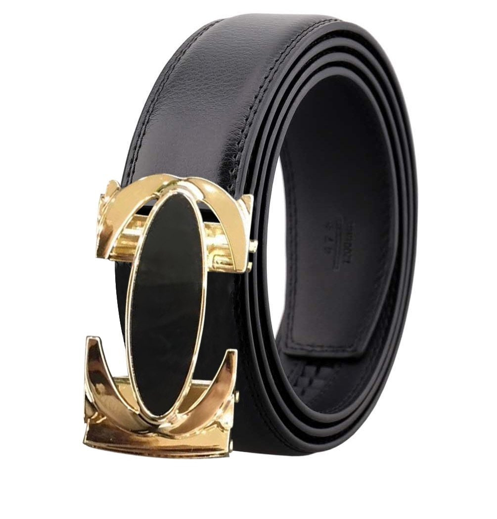 mens black leather belt with gold buckle