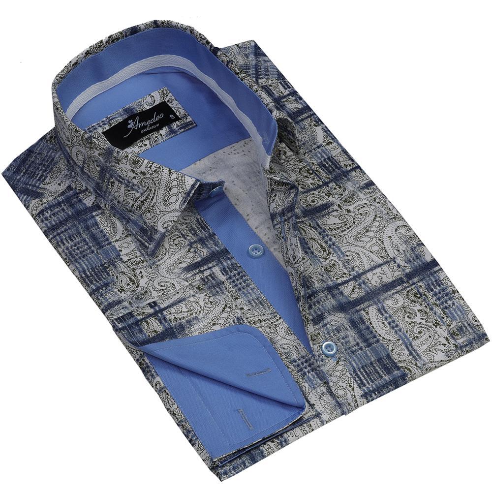 Beige Blue Paisley Mens Slim Fit Designer Dress Shirt - tailored Cotto ...