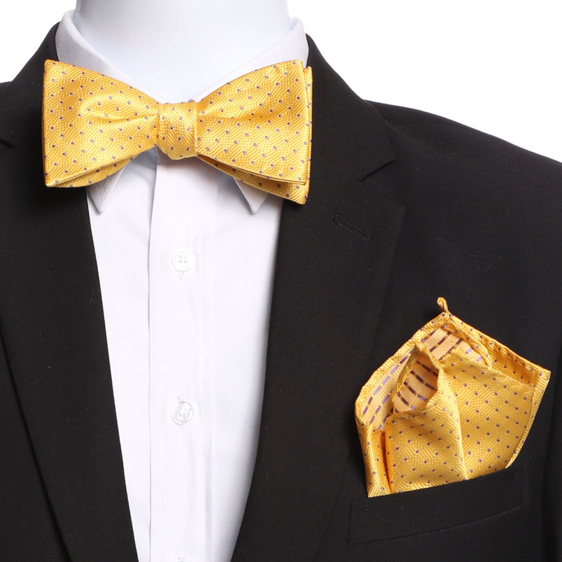 Men's Yellow / Gold Self Bow Tie with Handkerchief – Amedeo Exclusive