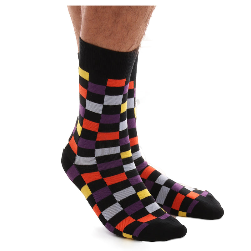 Multi Colored Check Stripe Mens Colorful Crew Socks Premium Cotton Amedeo Exclusive