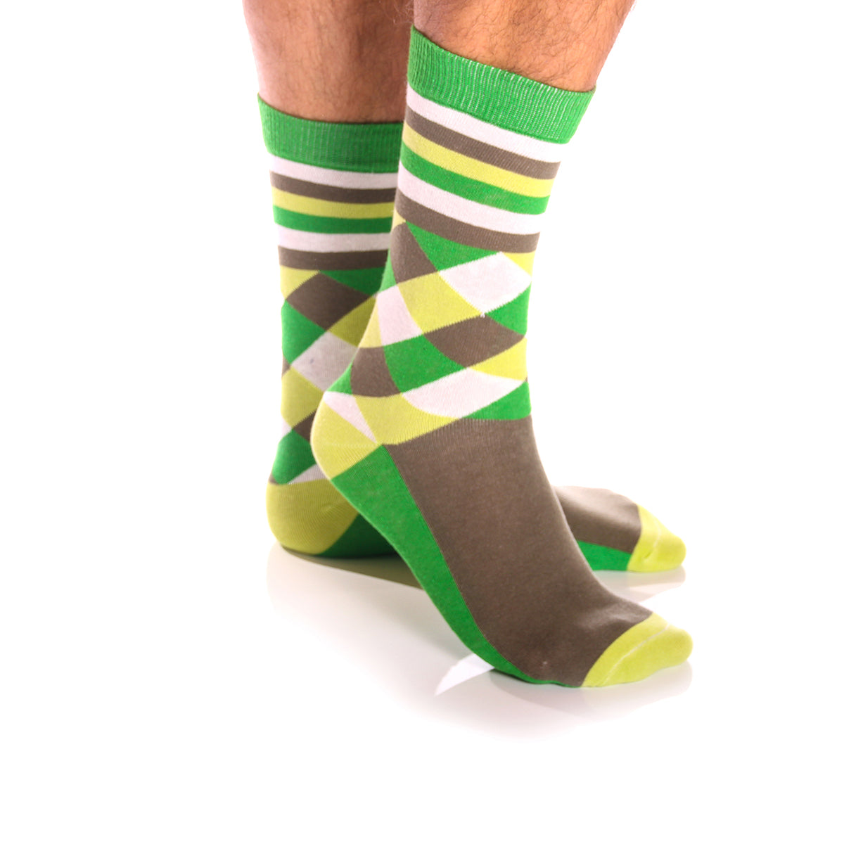 Green Grey And White Plain Five Color Mens Colorful Crew Socks Premium Amedeo Exclusive